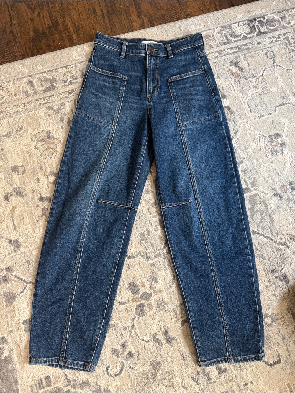 Altar'd State Dark Blue Panel Seam Barrel Jeans